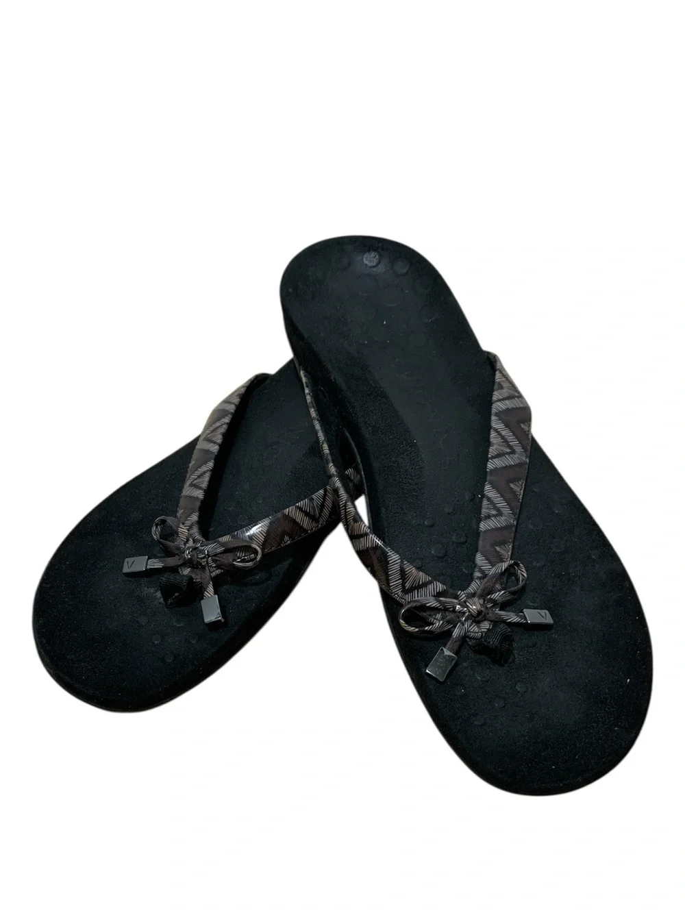 Vionic Women's Black Patterned Strap Flip Flop Sandals size 8.5